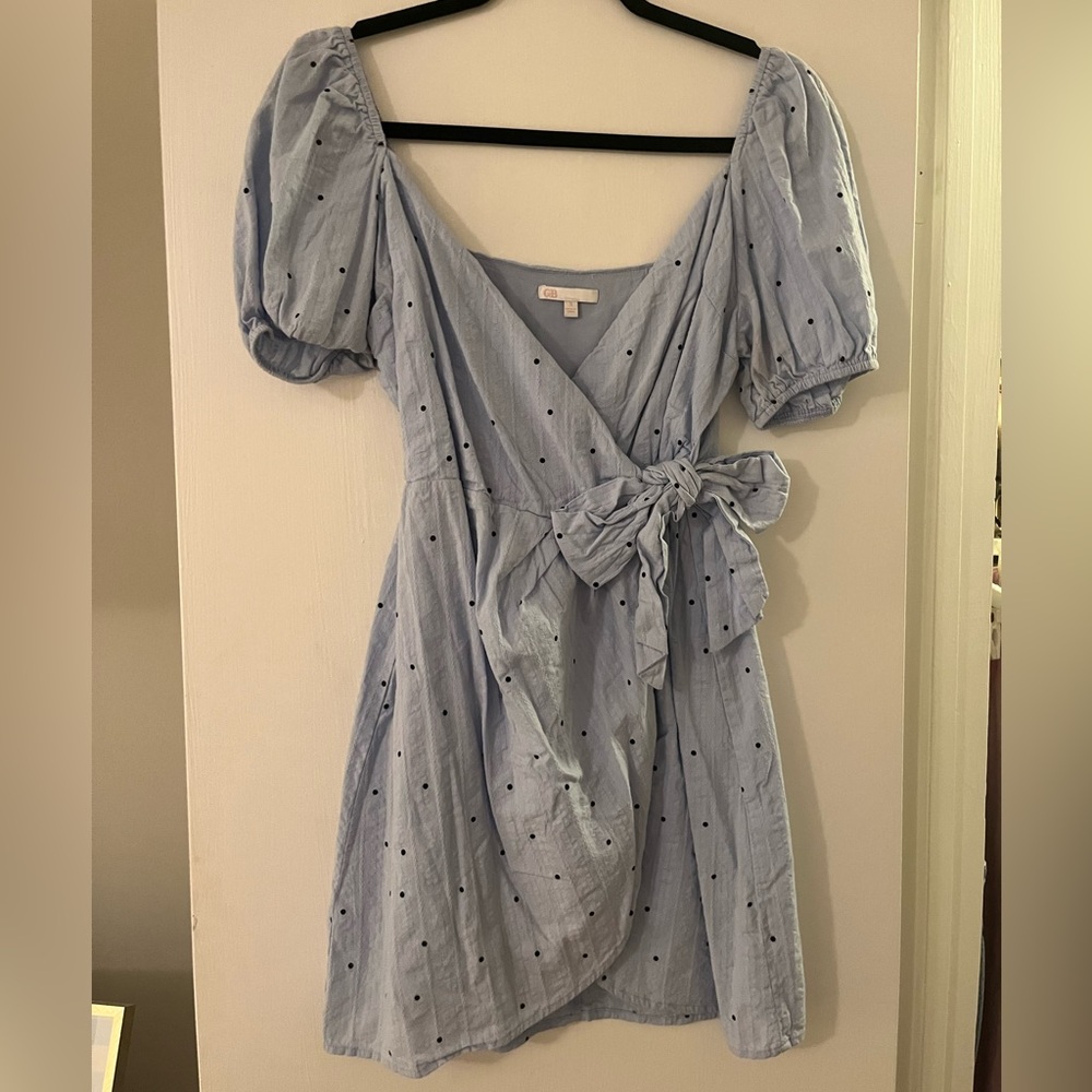 Gianni Bini Light Blue Polka Dot One-Shoulder Wrap Dress
